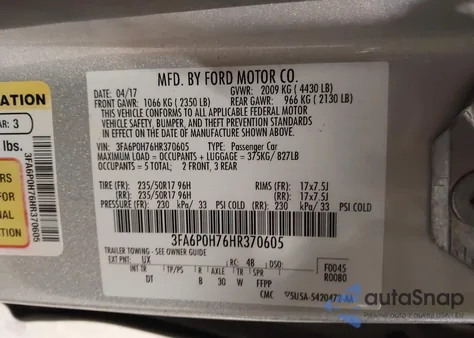 2017 Ford Fusion Se из США, поврежденный, VIN 3FA6P0H76HR370605